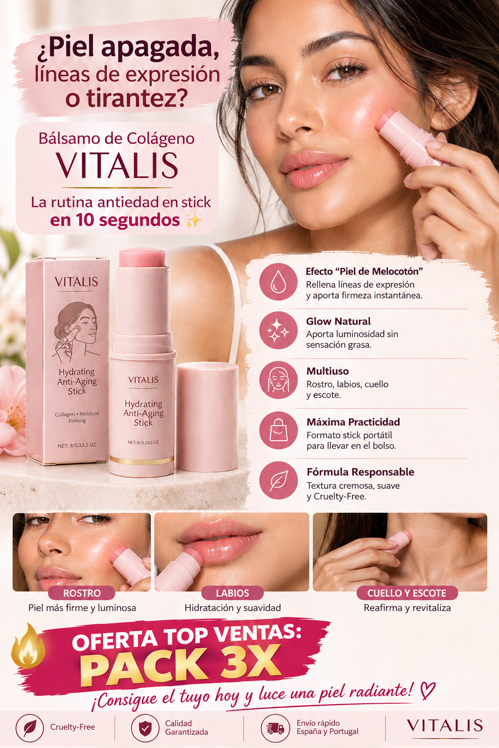 Bálsamo Antiarrugas de Colágeno VITALIS – Stick Hidratante Antiedad