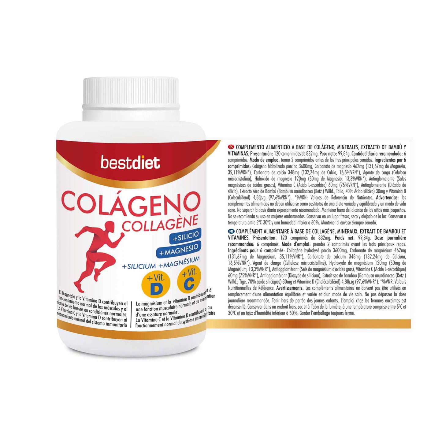 Colágeno Hidrolizado (120 Comprimidos) – Fórmula Avanzada con Magnesio, Calcio, Vitamina C y Silicio Orgánico | Salud Articular, Ósea y Antiedad