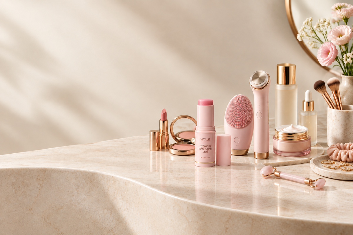 Banner de belleza con el bálsamo VITALIS