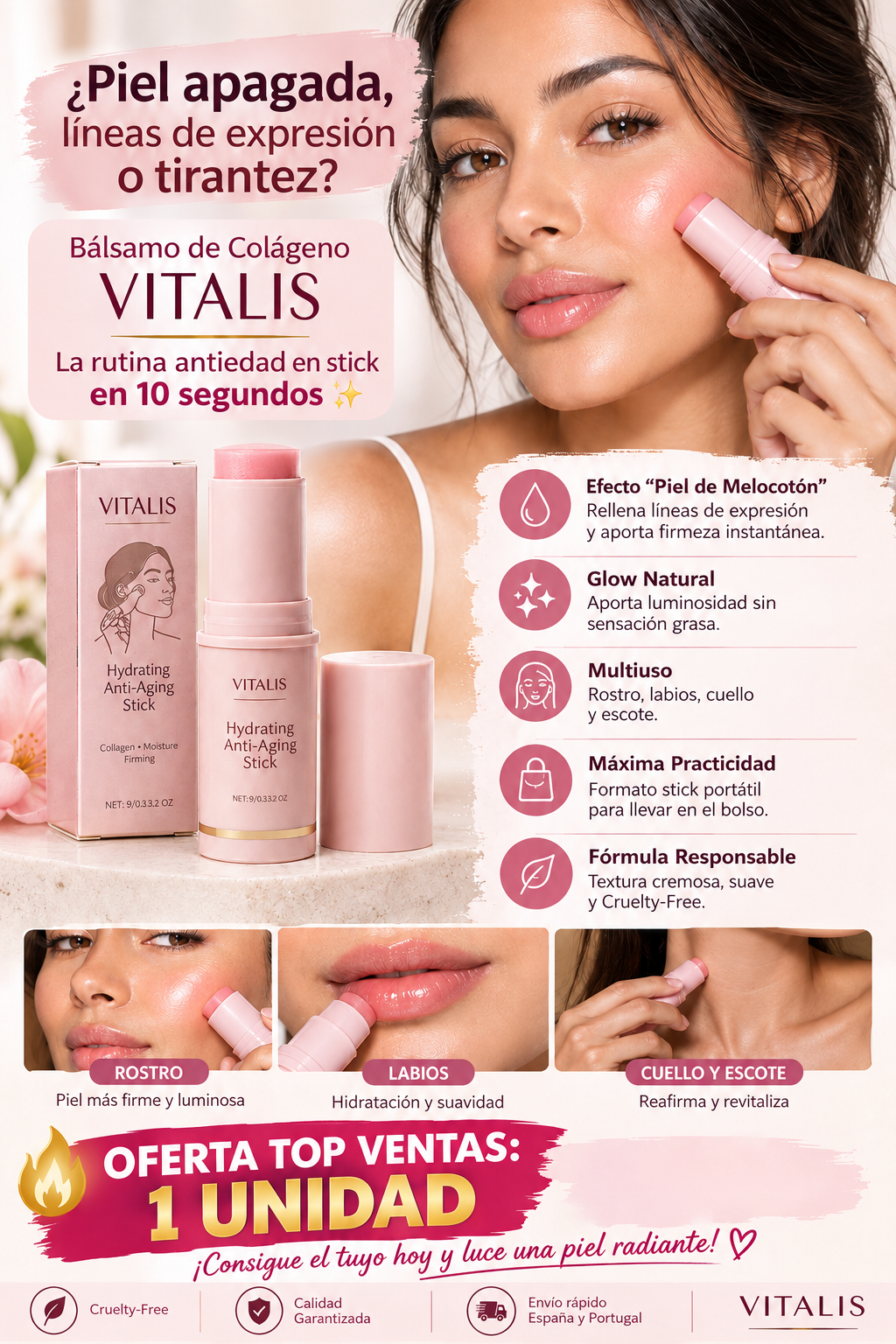 Bálsamo Antiarrugas de Colágeno VITALIS – Stick Hidratante Antiedad